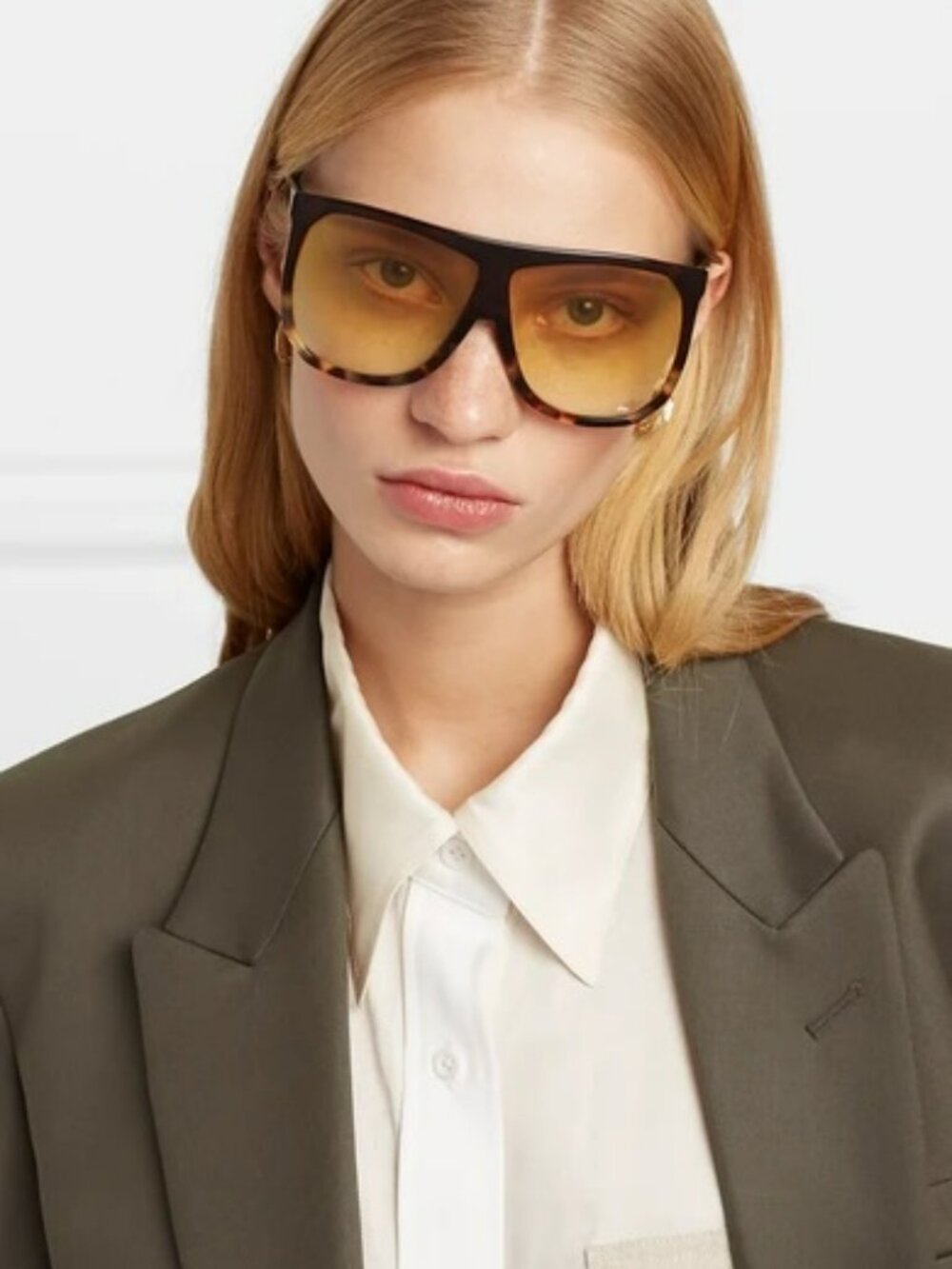 LOEWE LW40001F 56E DARK HAVANA BLOND HAVANA SHIELD SUNGLASSES